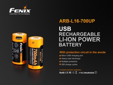 Nabíjateľná USB batéria Fenix RCR123A / 16340 (Li-Ion) High Current