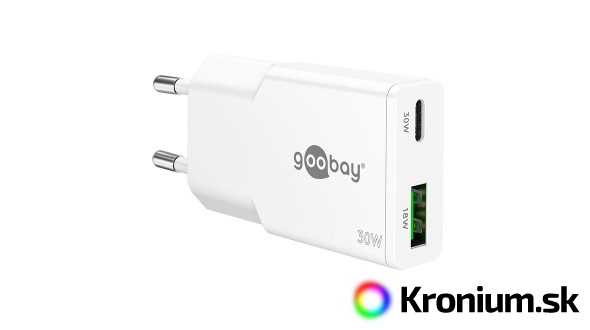 Síťový GaN adaptér USB-C + USB-A (30W)