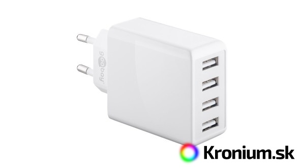 Štvorkanálový sieťový USB adaptér (celkom 6000 mA, 30W)