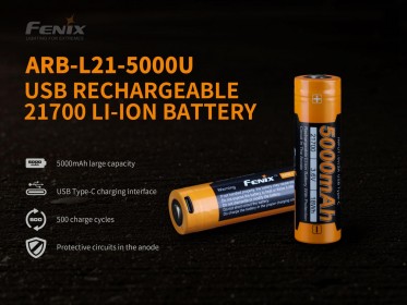 Nabíjateľná batéria Fenix 21700 5000 mAh s USB-C (Li-Ion)
