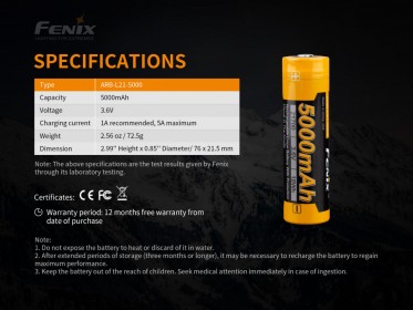 Nabíjateľná batéria Fenix 21700 5000 mAh (Li-Ion)