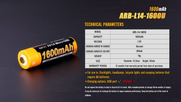 Dobíjateľná USB AA batéria Fenix ARB-L14-1600U