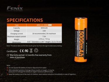 Nabíjateľná batéria Fenix 21700 5000 mAh (Li-Ion)