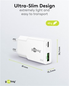 Síťový GaN adaptér USB-C + USB-A (30W)