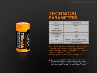 Nabíjateľná USB batéria Fenix RCR123A / 16340 (Li-Ion) High Current