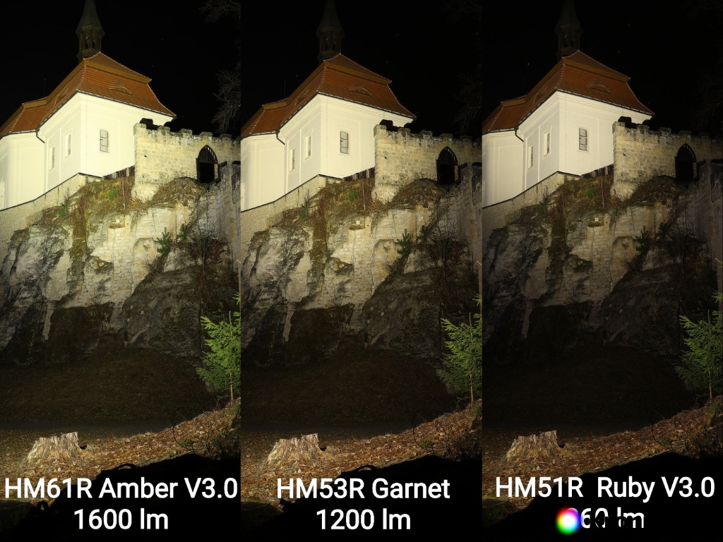 Ukázka bílého světla čelovky Fenix HM61R Amber V3.0